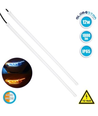 GLOBOSTAR® DRL 81724 Φώτα Ημέρας DRL & Φλας LED 8W-16W 700lm-1400lm 200° DC 12V Αδιάβροχο IP65 Ψυχρό Λευκό 6000K & Πορτοκαλί - Μ45 x Π1.3 x Υ1.3cm - Πακέτο 2 Τεμαχίων - 1 Χρόνο Εγγύηση